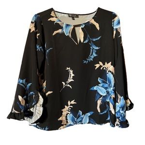 DG2 Diane Gilman Black & Blue Floral Blouse